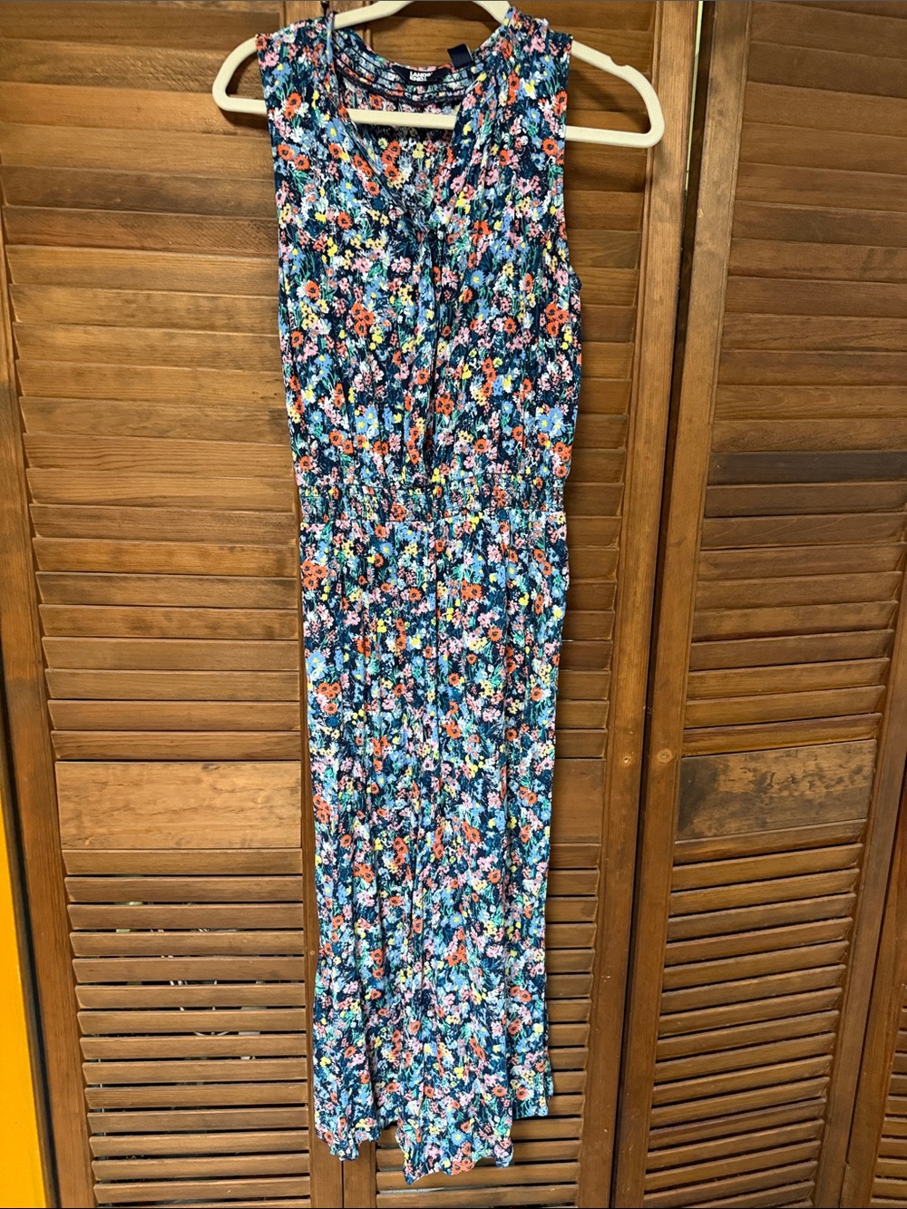Lands' End Navy Floral Sleeveless Jumpsuit